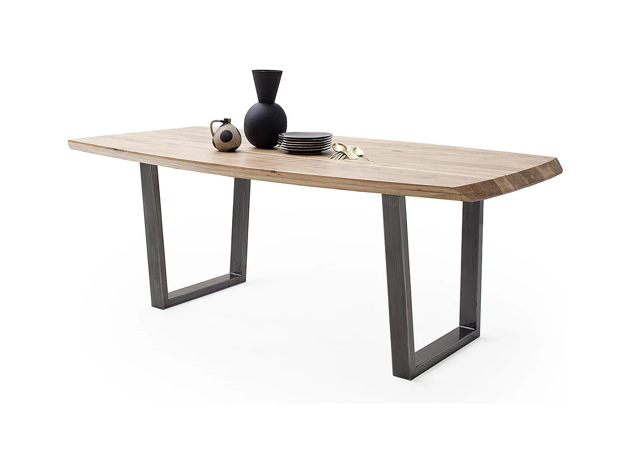 Table de salle à manger rectangulaire en bois d'acacia coloris naturel, pieds en métal anthracite antique - longueur 220 x hauteur 77 x profondeur 100 cm