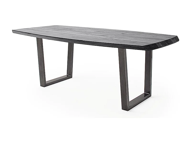 Table de salle à manger rectangulaire en bois d'acacia coloris gris, pieds en métal peint coloris anthracite - longueur 180 x hauteur 77 x profondeur 100 cm