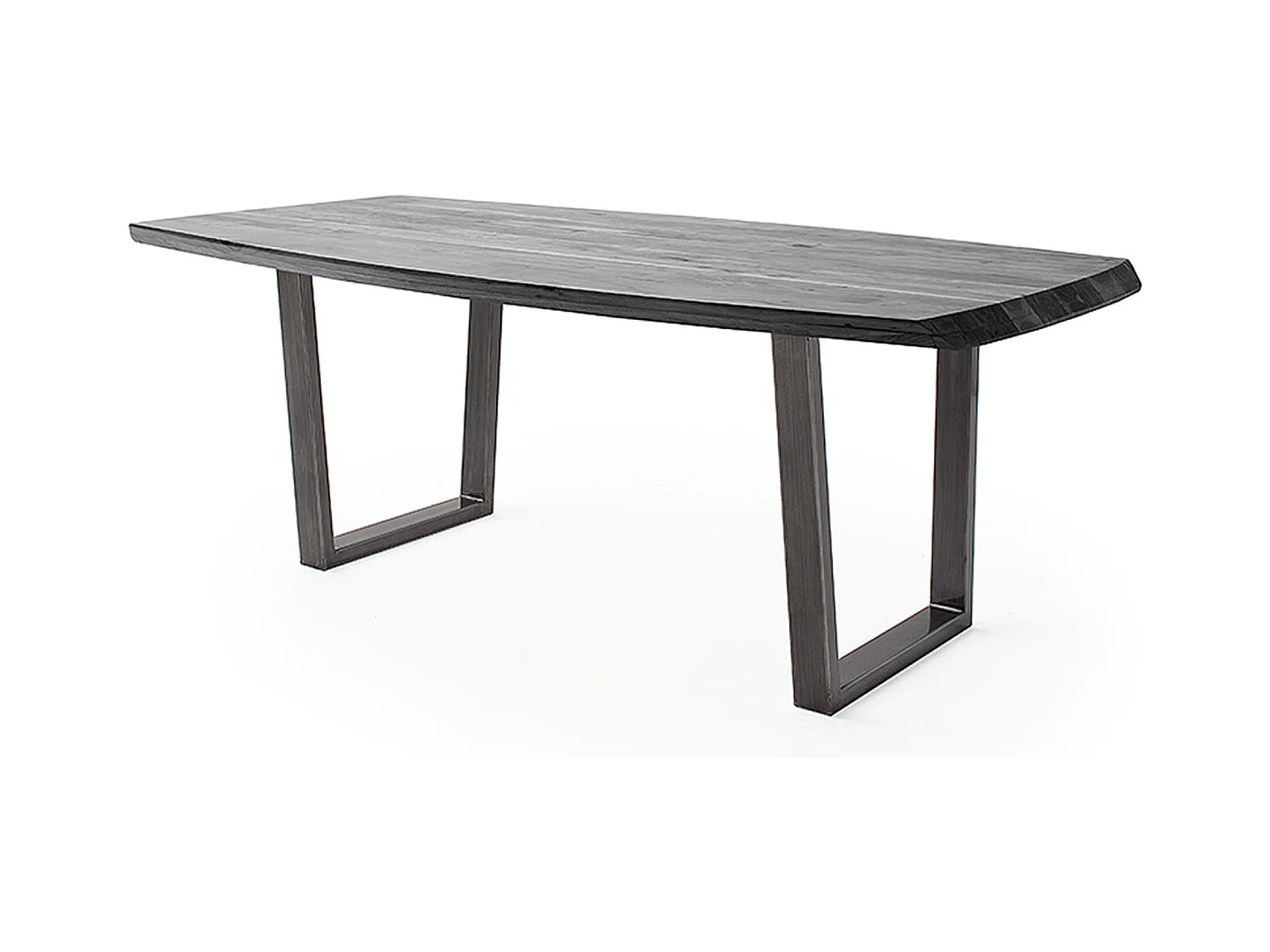Table de salle à manger rectangulaire en bois d'acacia coloris gris, pieds en métal peint coloris anthracite - longueur 180 x hauteur 77 x profondeur 100 cm
