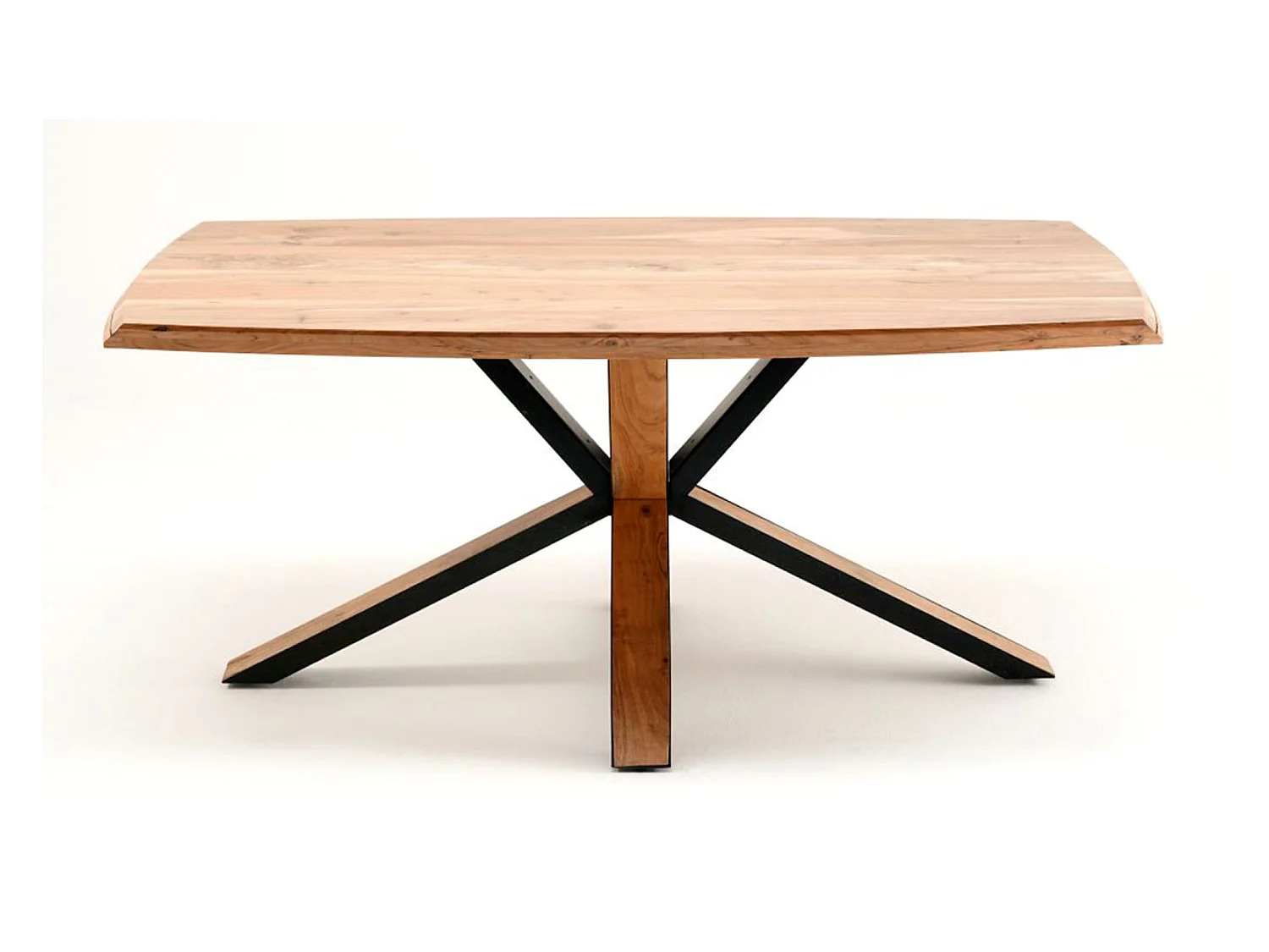 Table de salle à manger en bois d'acacia massif coloris naturel et métal laqué noir mat - longueur 180 x hauteur 77 x profondeur 100 cm