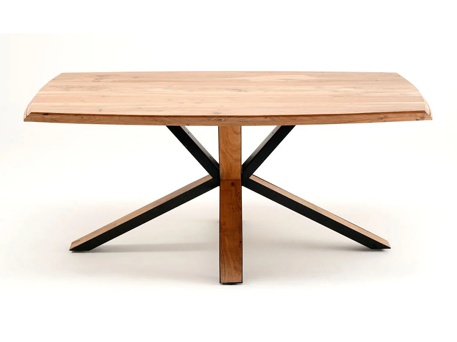 Table de salle à manger en bois d'acacia massif coloris naturel et métal laqué noir mat - longueur 180 x hauteur 77 x profondeur 100 cm