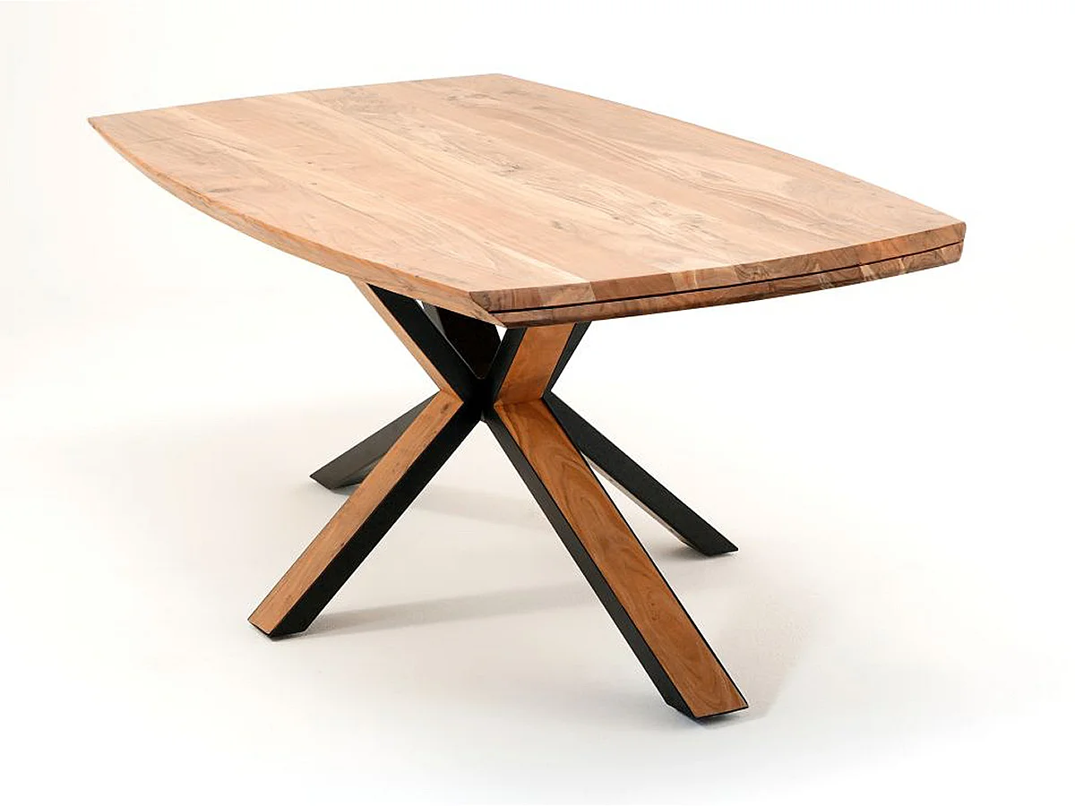 Table de salle à manger en bois d'acacia massif coloris naturel et métal laqué noir mat - longueur 180 x hauteur 77 x profondeur 100 cm