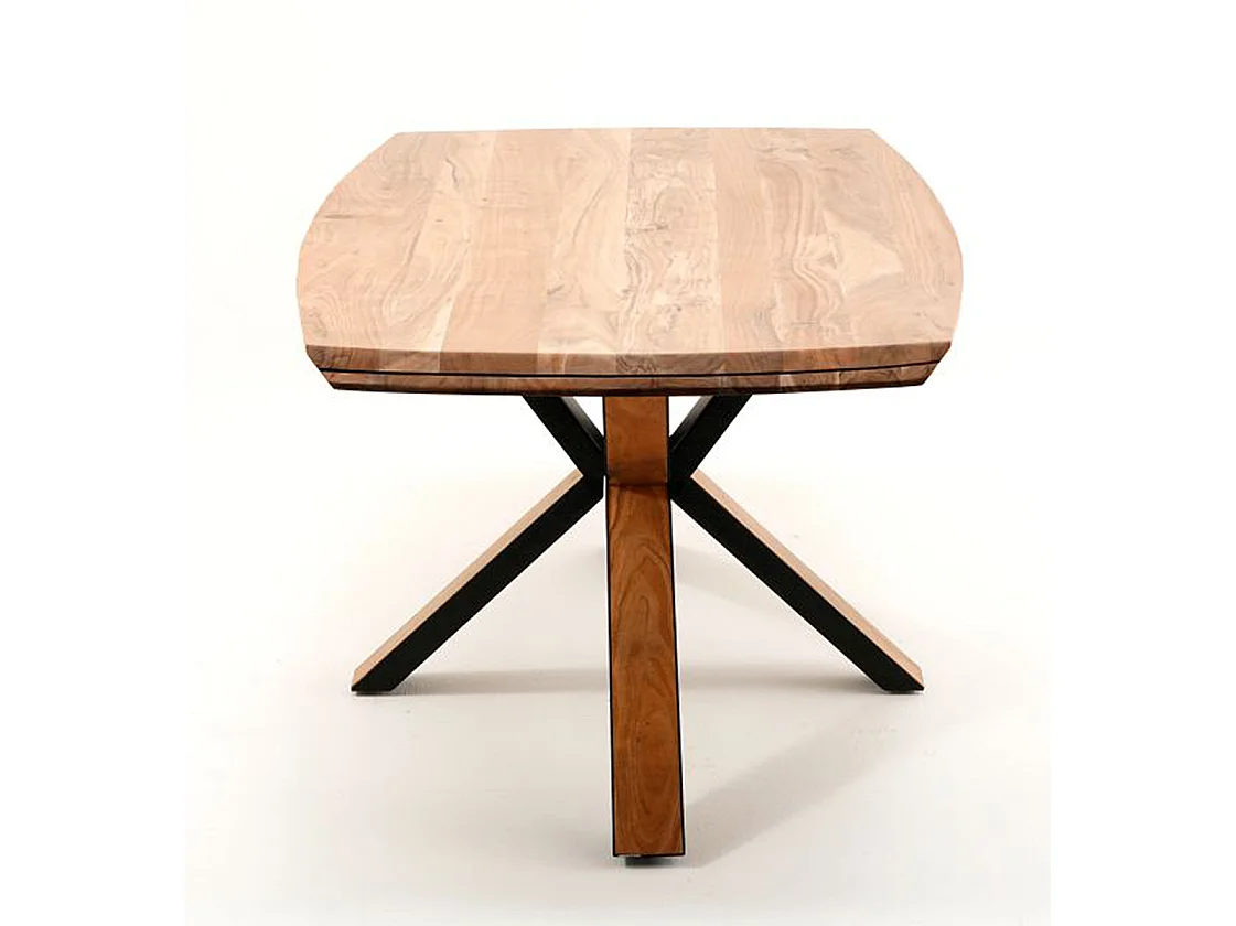 Table de salle à manger en bois d'acacia massif coloris naturel et métal laqué noir mat - longueur 180 x hauteur 77 x profondeur 100 cm