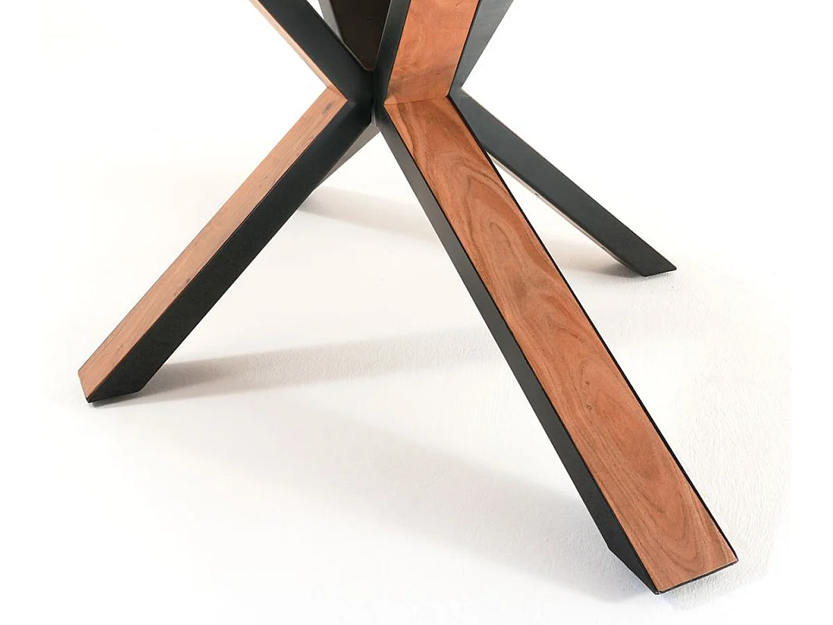 Table de salle à manger en bois d'acacia massif coloris naturel et métal laqué noir mat - longueur 180 x hauteur 77 x profondeur 100 cm