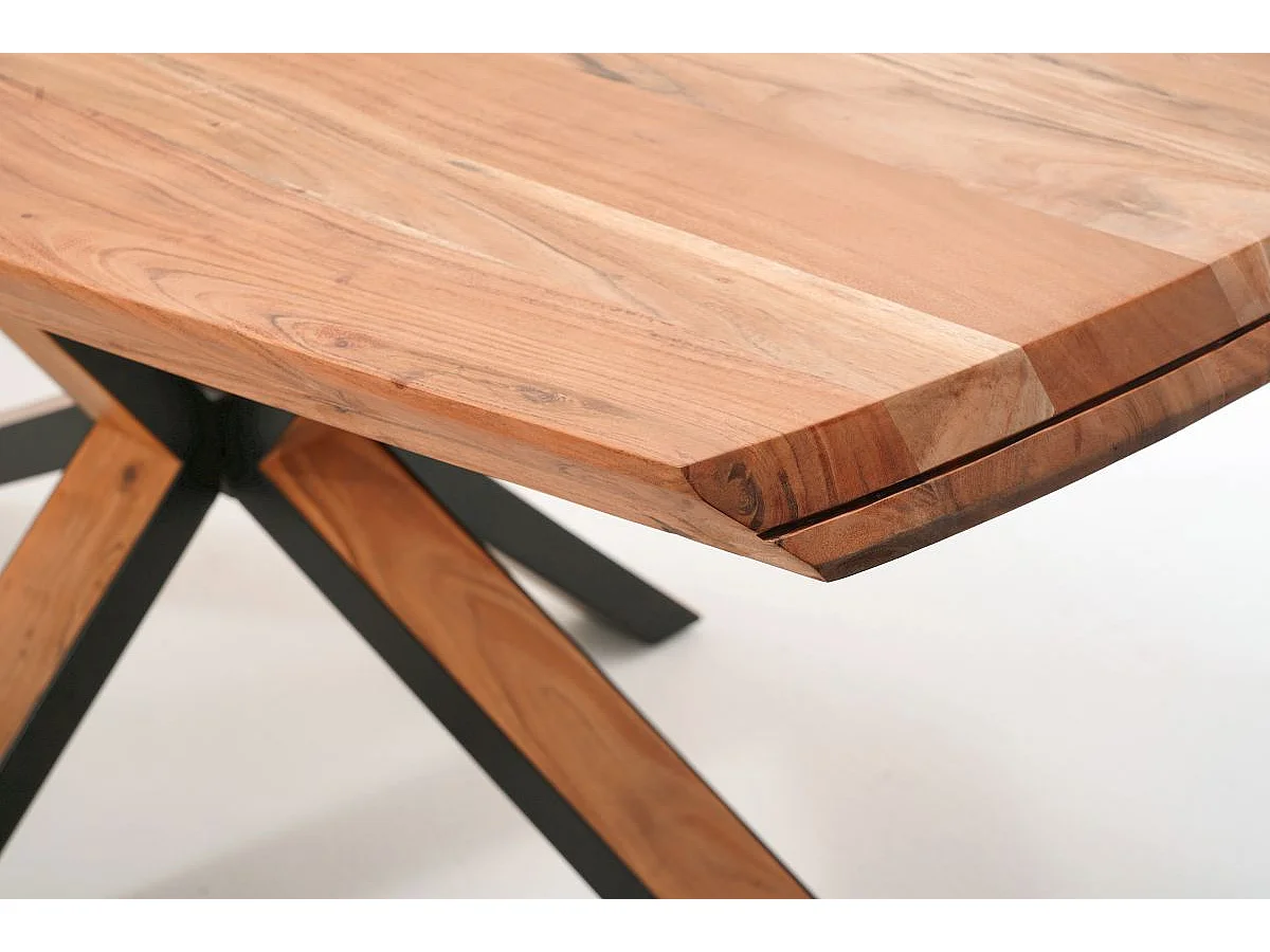Table de salle à manger en bois d'acacia massif coloris naturel et métal laqué noir mat - longueur 180 x hauteur 77 x profondeur 100 cm