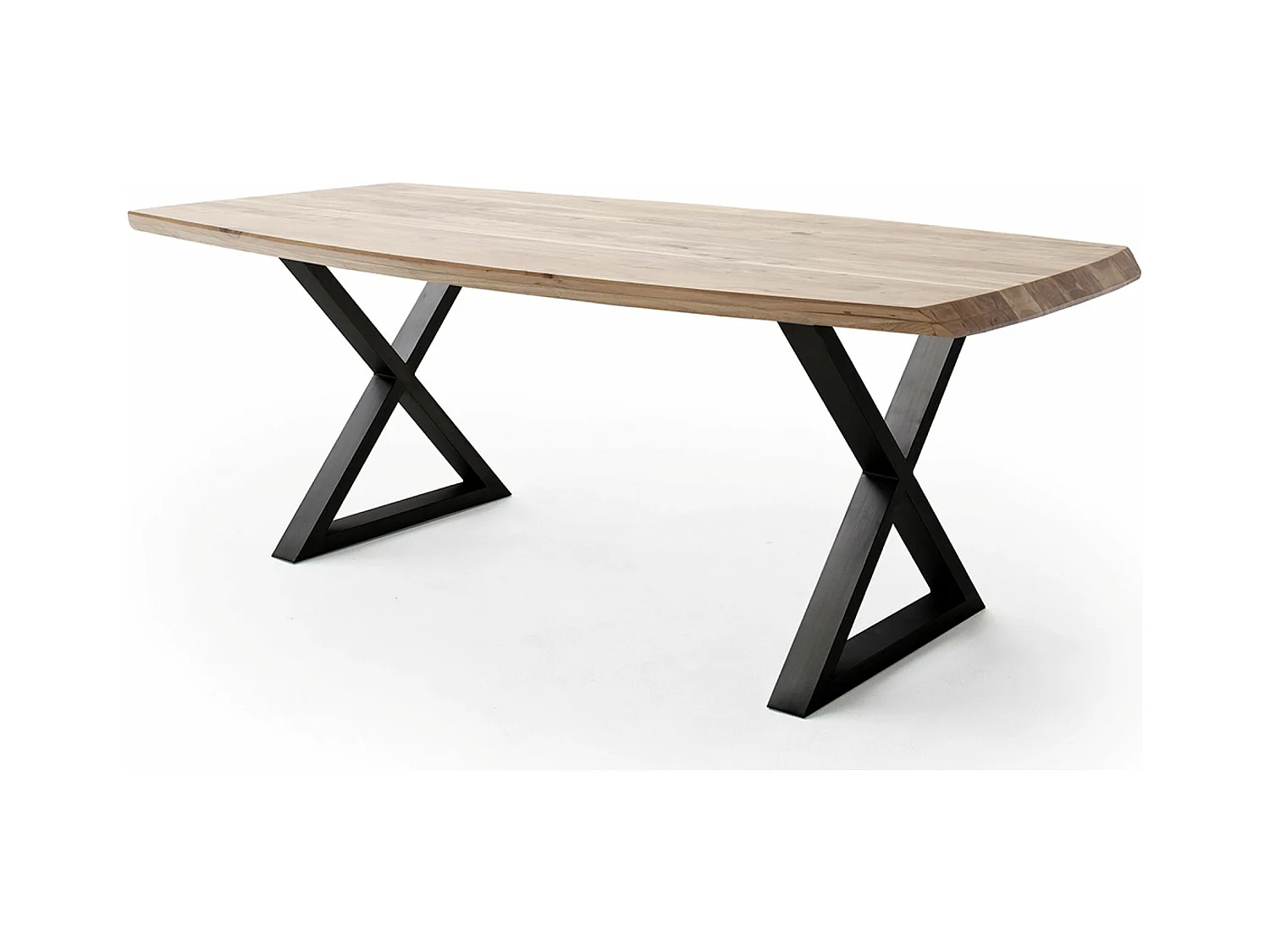 Table de salle à manger rectangulaire en bois d'acacia coloris naturel, pieds croisés en métal peint anthracite - longueur 220 x hauteur 77 x profondeur 100 cm