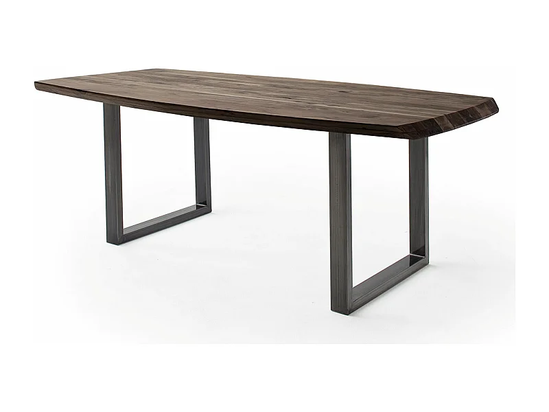 Table de salle à manger rectangulaire en bois d'acacia coloris noyer, pieds en métal anthracite antique - longueur 180 x hauteur 77 x profondeur 100 cm