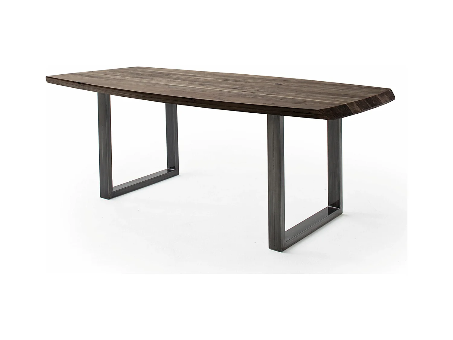 Table de salle à manger rectangulaire en bois d'acacia coloris noyer, pieds en métal anthracite antique - longueur 180 x hauteur 77 x profondeur 100 cm