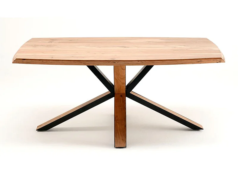 Table de salle à manger en bois d'acacia massif coloris naturel et métal laqué noir mat - longueur 200 x hauteur 77 x profondeur 100 cm