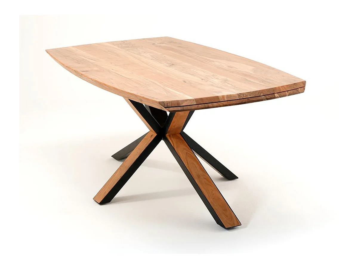 Table de salle à manger en bois d'acacia massif coloris naturel et métal laqué noir mat - longueur 200 x hauteur 77 x profondeur 100 cm