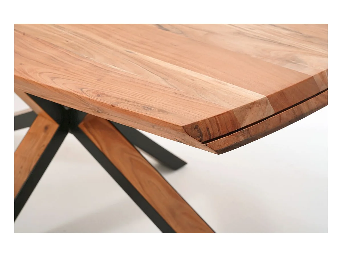 Table de salle à manger en bois d'acacia massif coloris naturel et métal laqué noir mat - longueur 200 x hauteur 77 x profondeur 100 cm