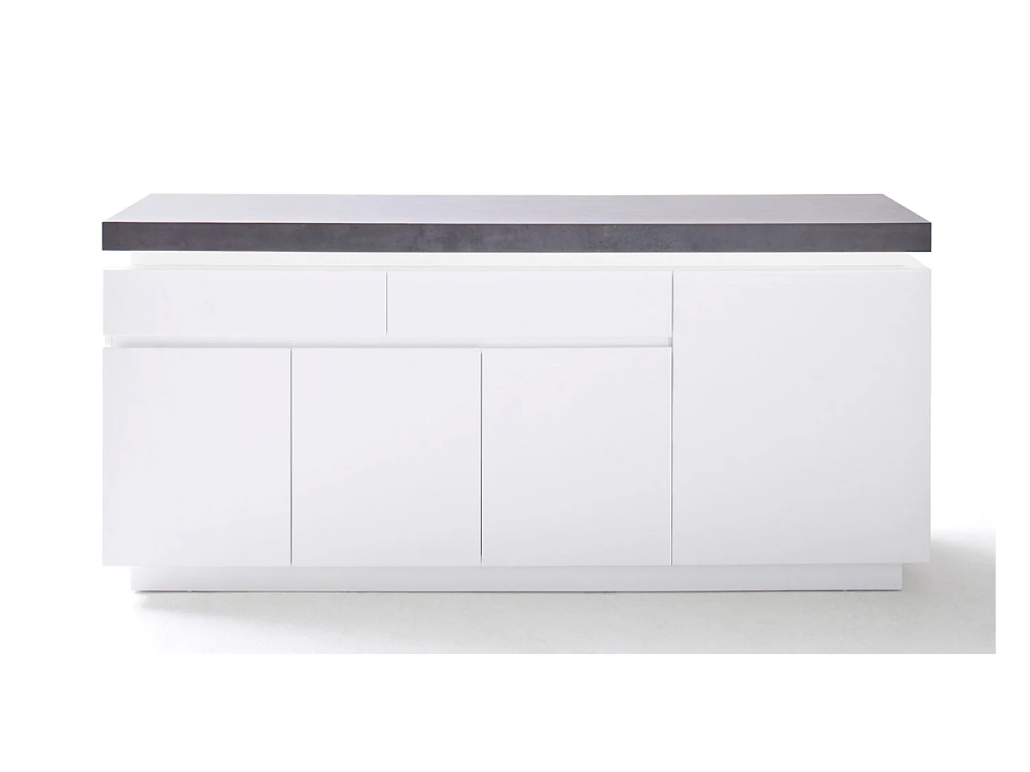 Buffet, meuble de rangement coloris blanc mat, gris béton - Longueur 175 x Hauteur 80 x Profondeur 40 cm