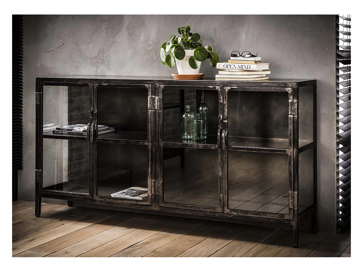 Buffet Rift - 180 cm - Métal noir - 4 portes - Noir