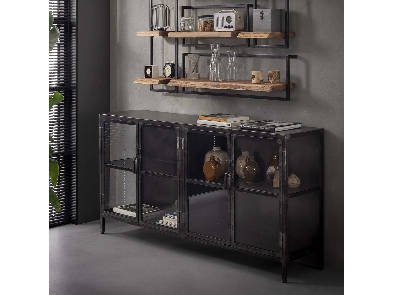 Buffet Rift - 180 cm - Métal noir - 4 portes - Noir
