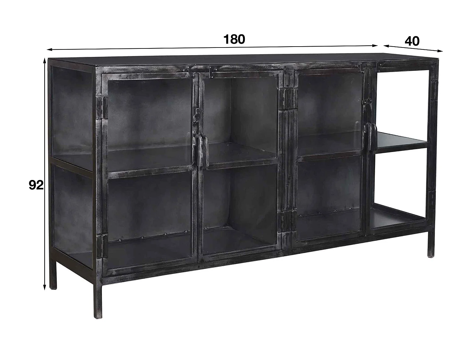 Buffet Rift - 180 cm - Métal noir - 4 portes - Noir
