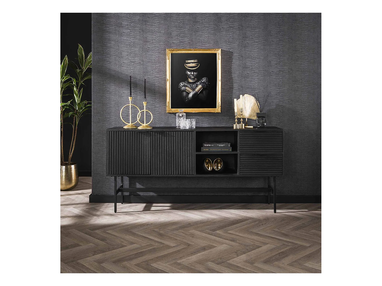 Buffet 2L Marina - 40x170x80cm - Manguier massif noir