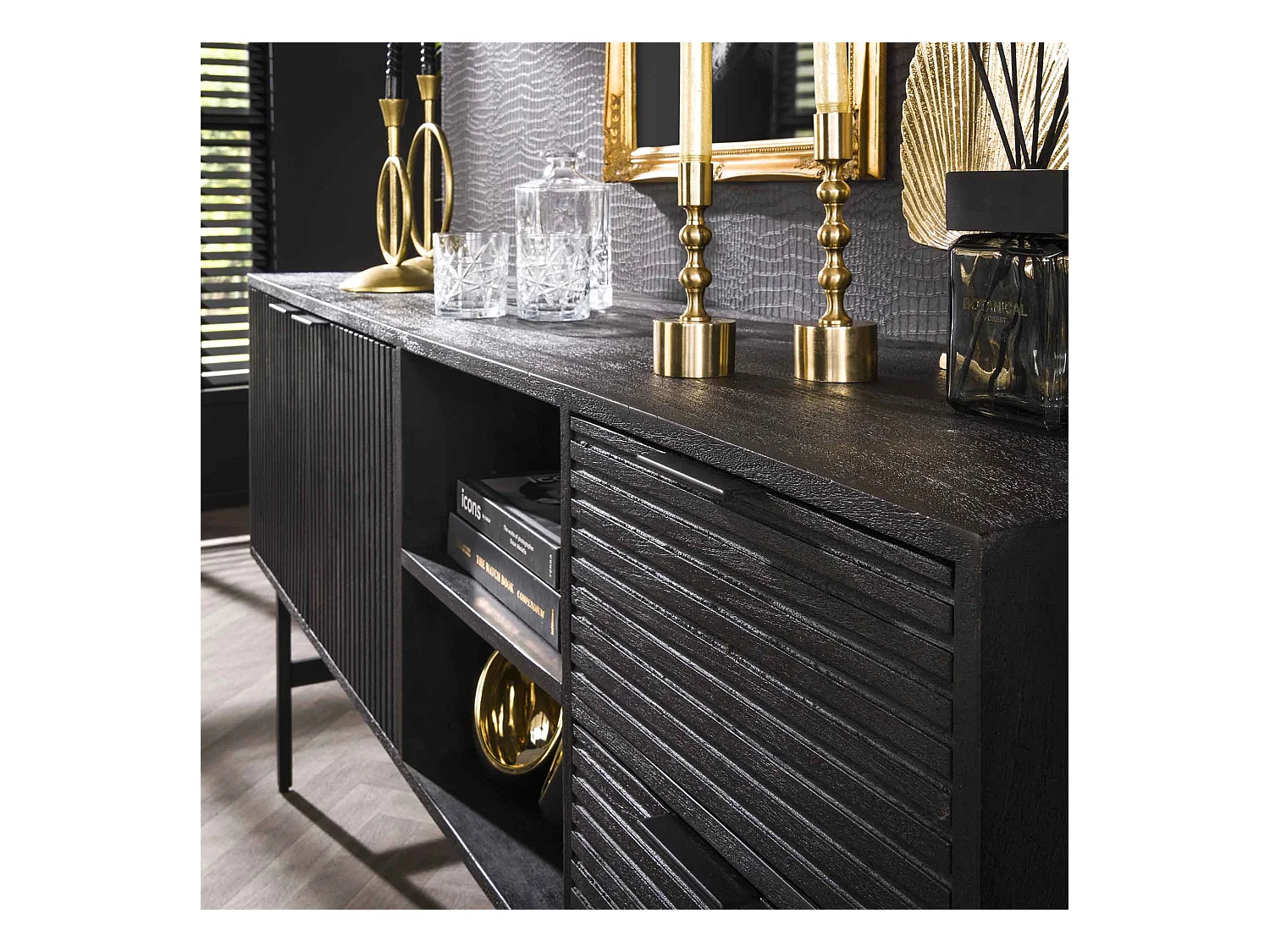 Buffet 2L Marina - 40x170x80cm - Manguier massif noir