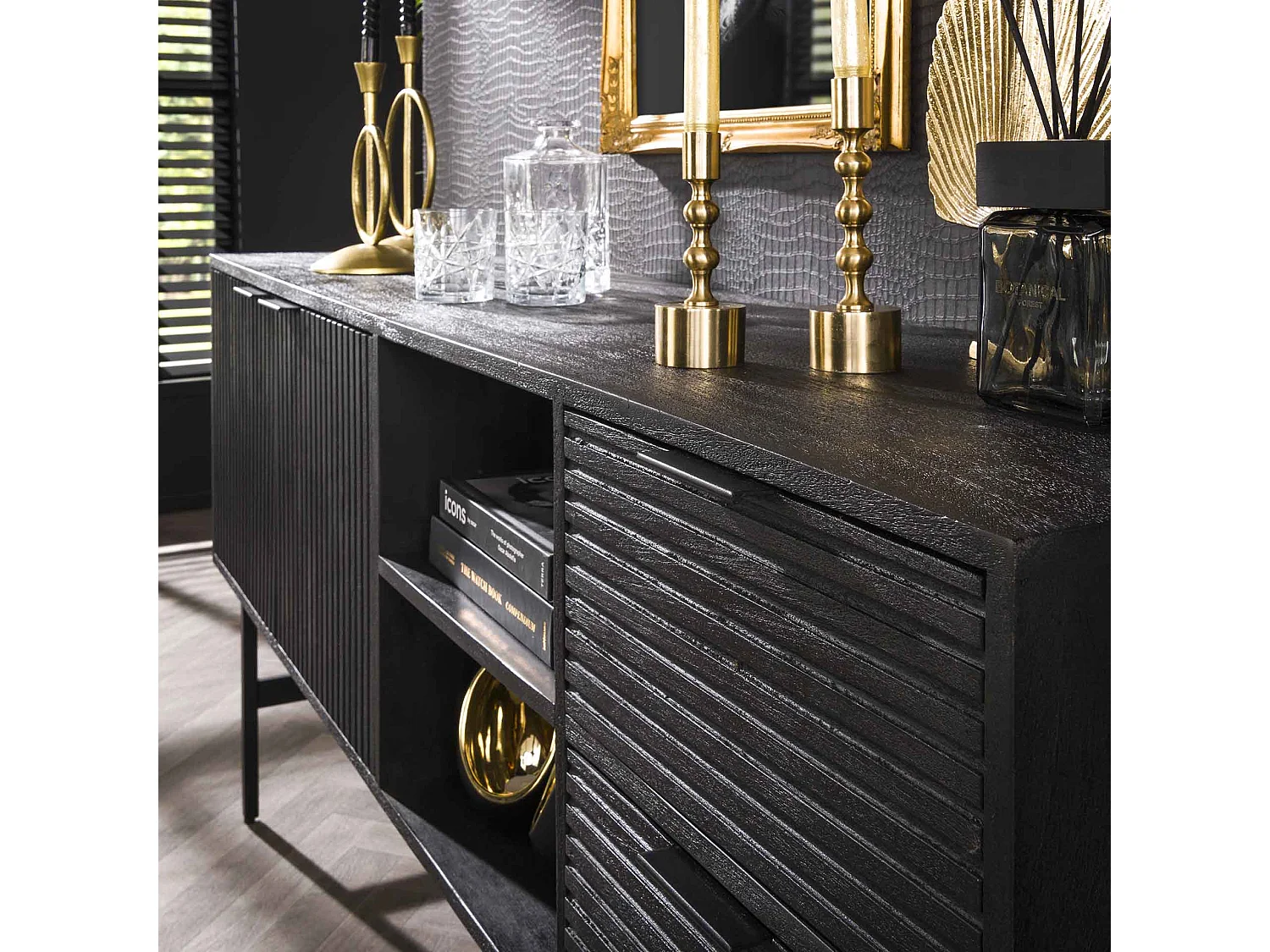 Buffet 2L Marina - 40x170x80cm - Manguier massif noir