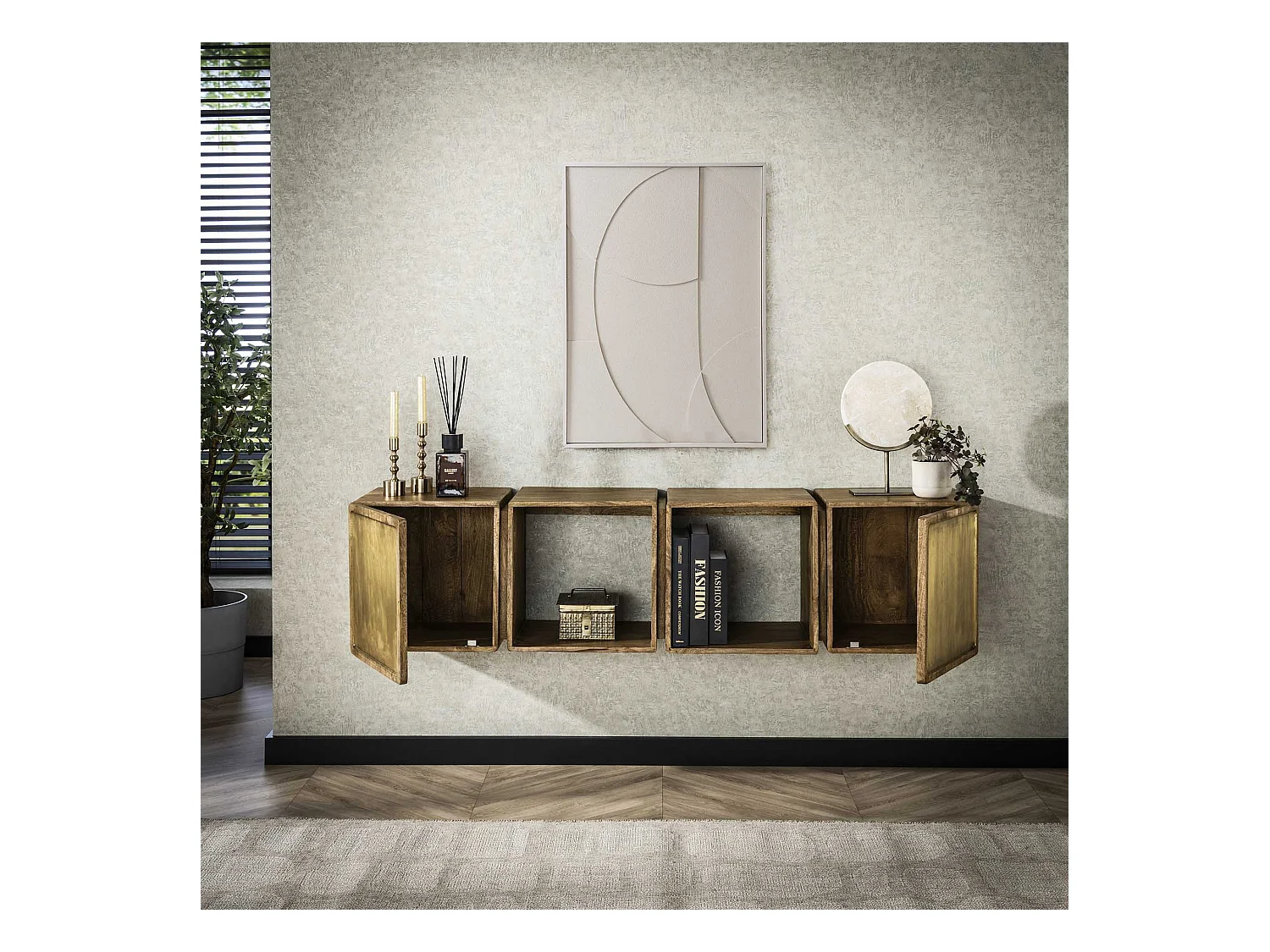 Buffet en laiton - Manguier massif noir - 169 cm de large