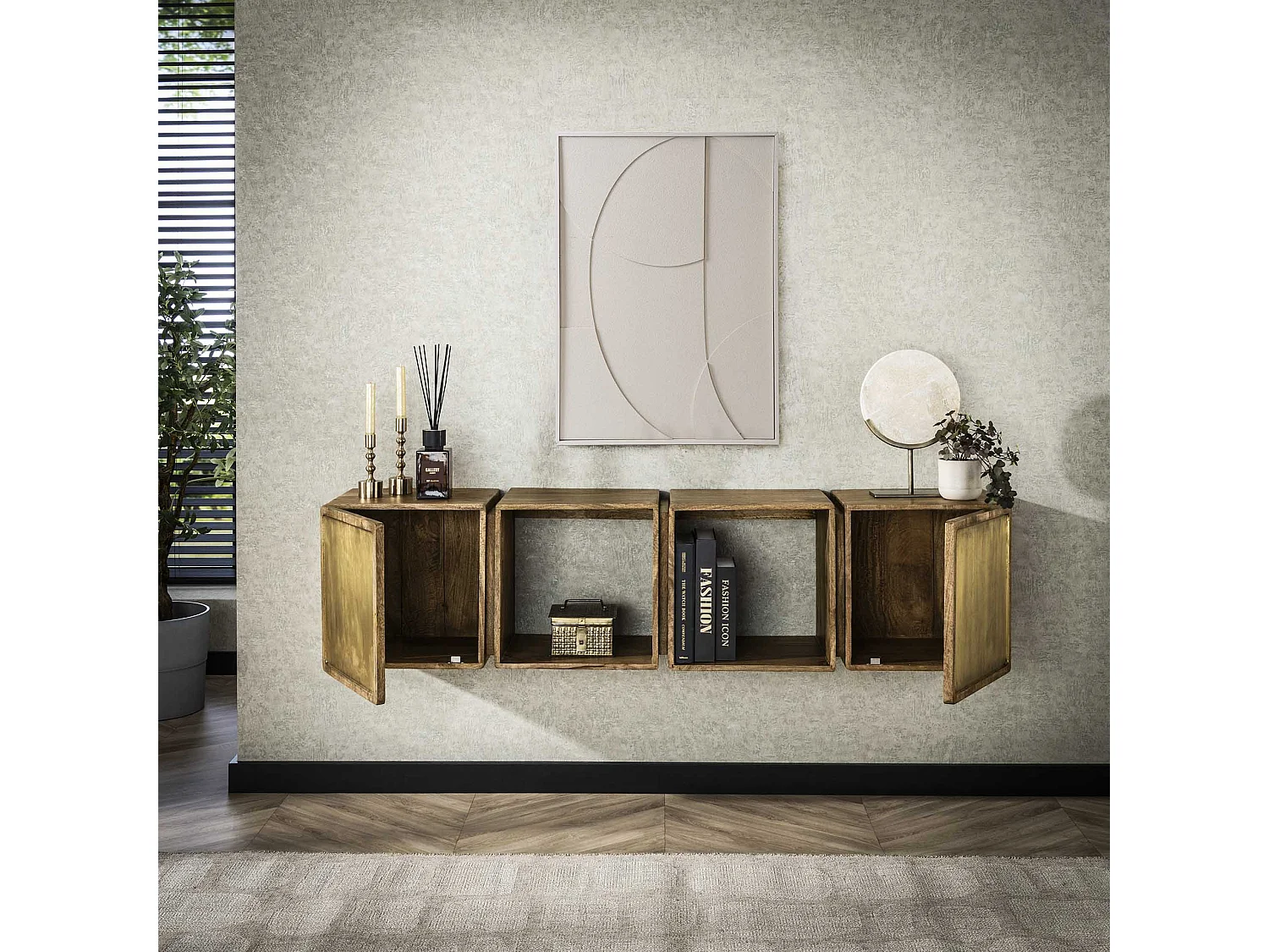 Buffet en laiton - Manguier massif noir - 169 cm de large