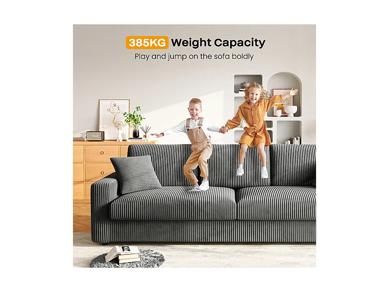 Grote bank in geribbeld fluweel met 2 kussens - Grijs - 256 x 89 x 88 cm