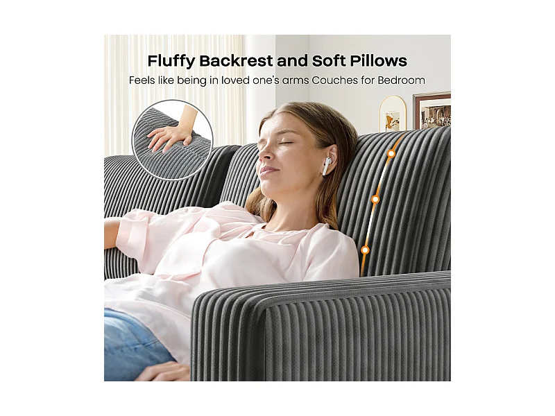 Grote bank in geribbeld fluweel met 2 kussens - Grijs - 256 x 89 x 88 cm