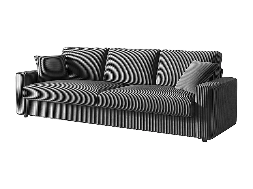 Grand canapé en velours côtelé avec 2 Oreillers - Gris - 256 x 89 x 88cm