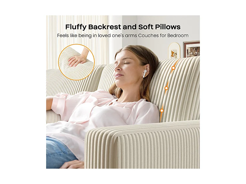 Grand canapé en velours côtelé avec 2 Oreillers - Beige - 256 x 89 x 88cm
