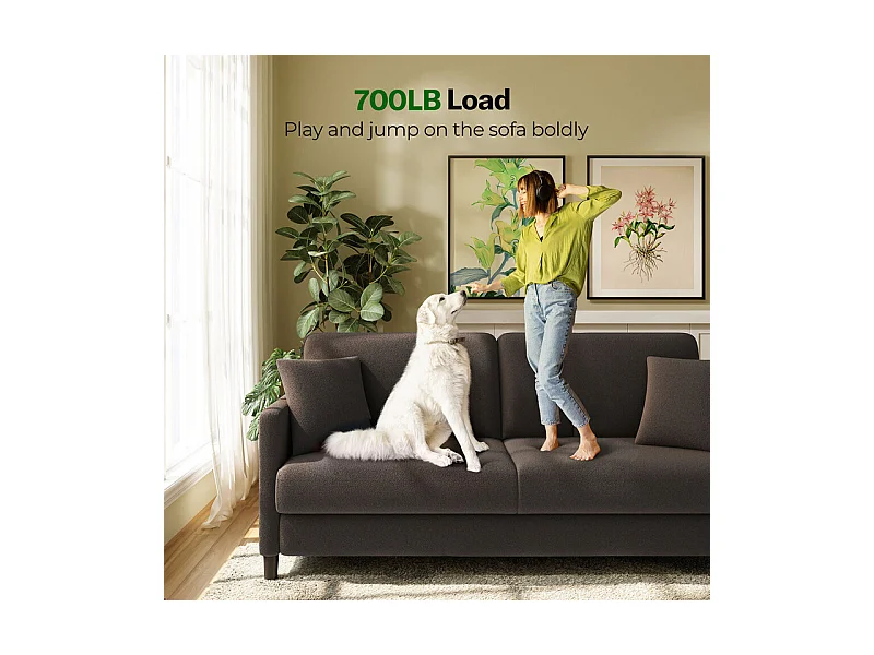 Canapé 2 places en Tissu velours teddy avec 2 Oreillers - Marron - 148 x 89 x 79cm