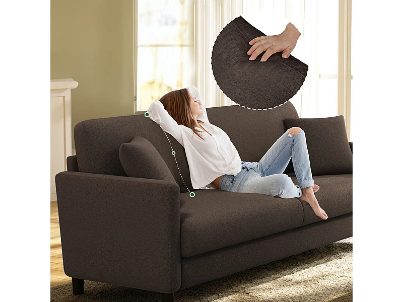 Canapé 2 places en Tissu velours teddy avec 2 Oreillers - Marron - 148 x 89 x 79cm