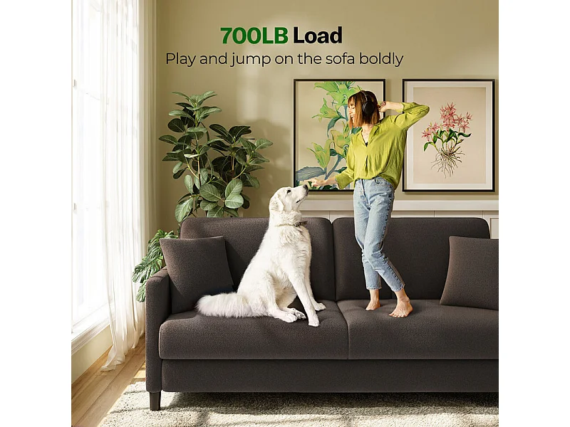 Canapé 2 places en Tissu velours teddy avec 2 Oreillers - Marron - 148 x 89 x 79cm