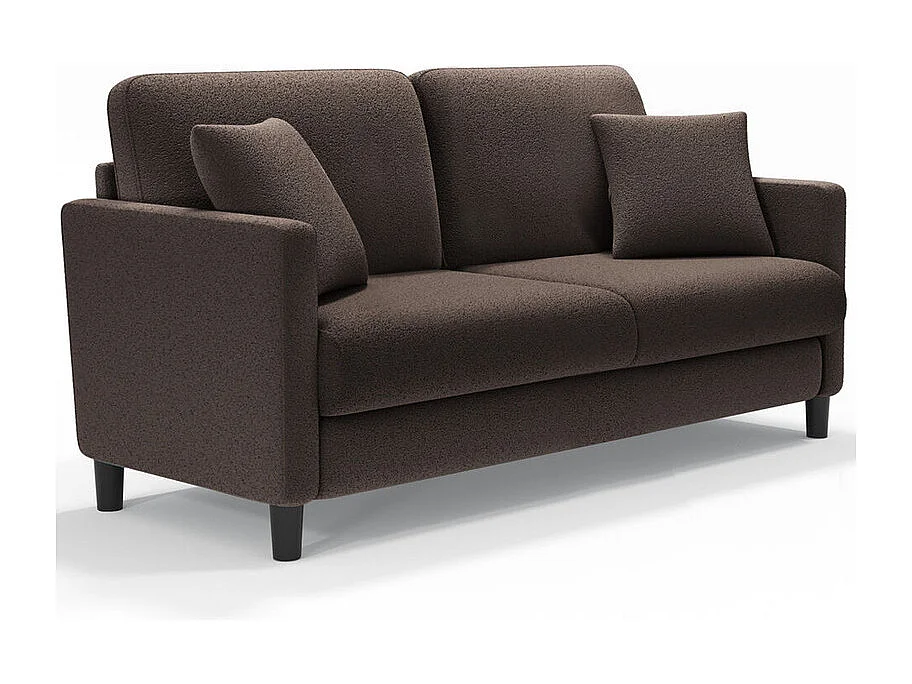 Canapé 2 places en Tissu velours teddy avec 2 Oreillers - Marron - 148 x 89 x 79cm