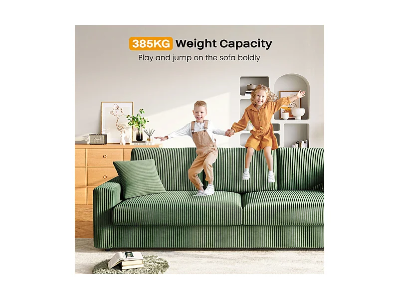 Grand canapé en velours côtelé avec 2 Oreillers - Vert - 256 x 89 x 88cm