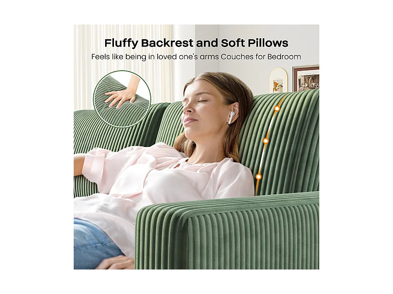 Grand canapé en velours côtelé avec 2 Oreillers - Vert - 256 x 89 x 88cm