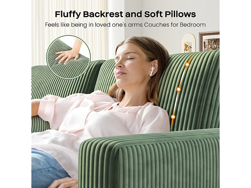 Grande divano in velluto costato con 2 cuscini - Verde - 256 x 89 x 88 cm