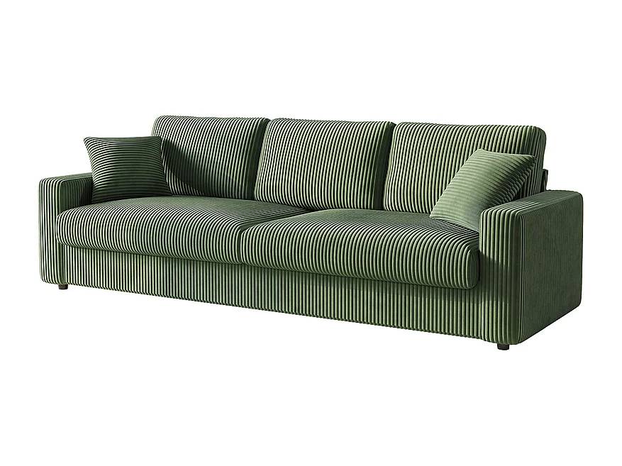 Grand canapé en velours côtelé avec 2 Oreillers - Vert - 256 x 89 x 88cm
