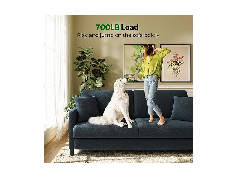 Canapé 2 places en Tissu velours teddy avec 2 Oreillers - Bleu - 148 x 89 x 79cm