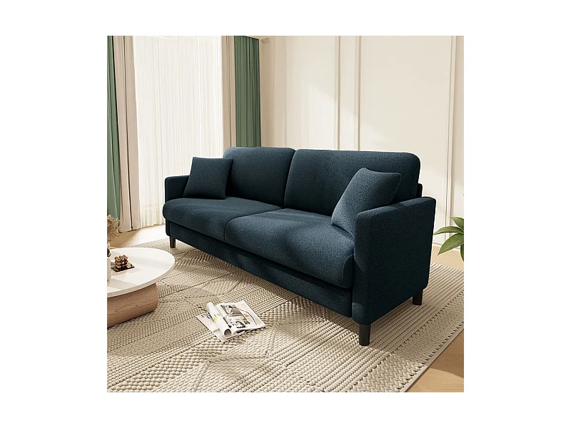 Canapé 2 places en Tissu velours teddy avec 2 Oreillers - Bleu - 148 x 89 x 79cm