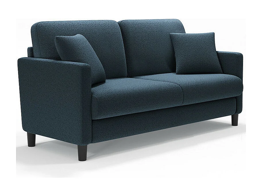 Canapé 2 places en Tissu velours teddy avec 2 Oreillers - Bleu - 148 x 89 x 79cm