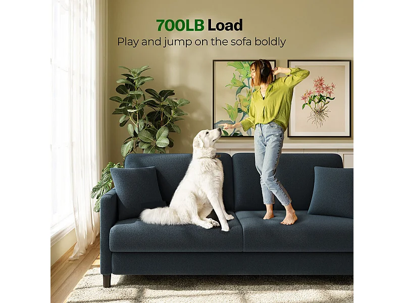 Canapé 2 places en Tissu velours teddy avec 2 Oreillers - Bleu - 148 x 89 x 79cm