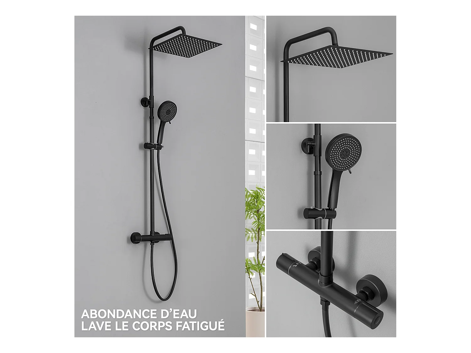 SOFETIY MAX Colonne de Douche Noir Thermostatique,  Ensemble de Douche avec Mitigeur, 5 Fonctions Ensemble de Douche