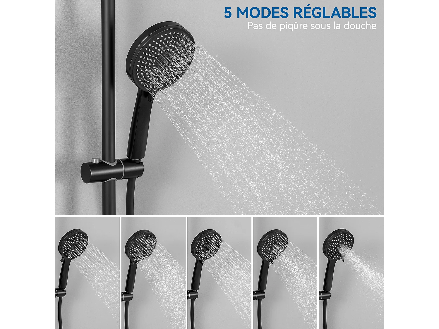 SOFETIY MAX Colonne de Douche Noir Thermostatique,  Ensemble de Douche avec Mitigeur, 5 Fonctions Ensemble de Douche