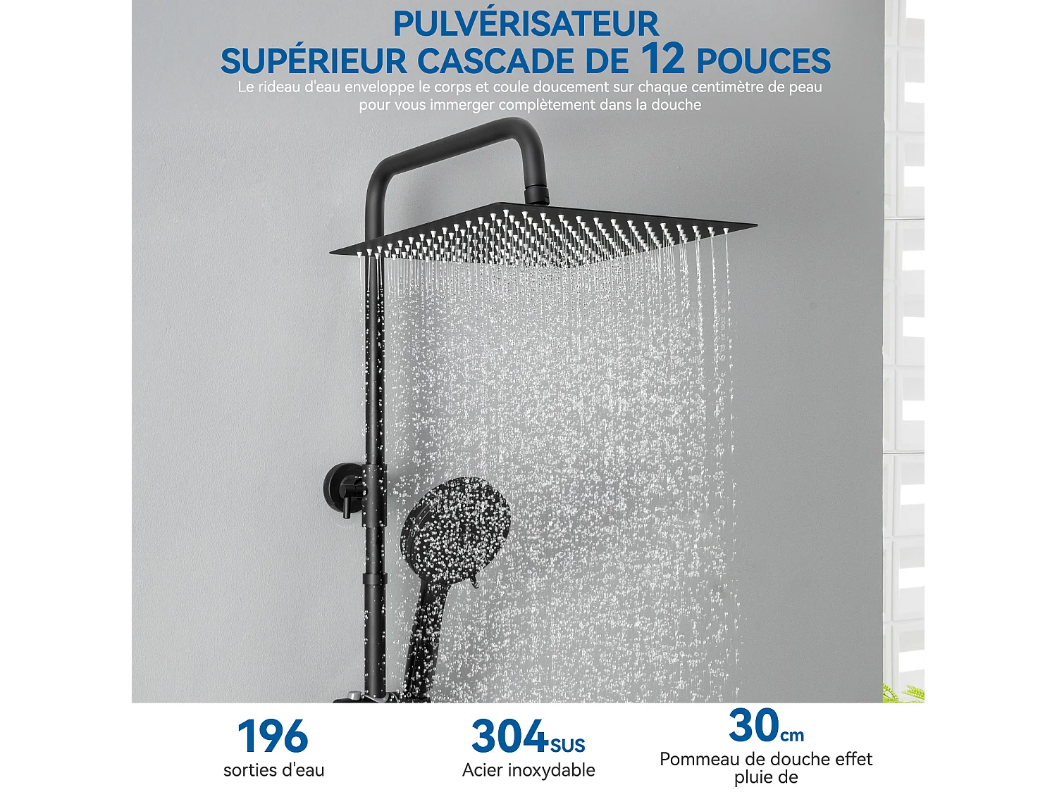 SOFETIY MAX Colonne de Douche Noir Thermostatique,  Ensemble de Douche avec Mitigeur, 5 Fonctions Ensemble de Douche