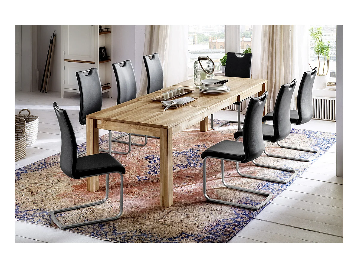 Table de salle à manger rectangulaire extensible en bois hêtre massif huilé coloris naturel - longueur 140-220 x hauteur 77 x profondeur 80 cm