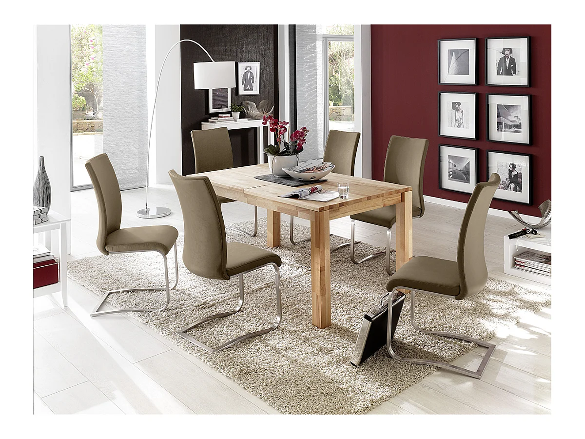 Table de salle à manger rectangulaire extensible en bois hêtre massif huilé coloris naturel - longueur 140-220 x hauteur 77 x profondeur 80 cm
