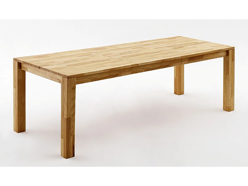 Table de salle à manger rectangulaire extensible en bois hêtre massif huilé coloris chêne sauvage - longueur 140-220 x hauteur 77 x profondeur 80 cm