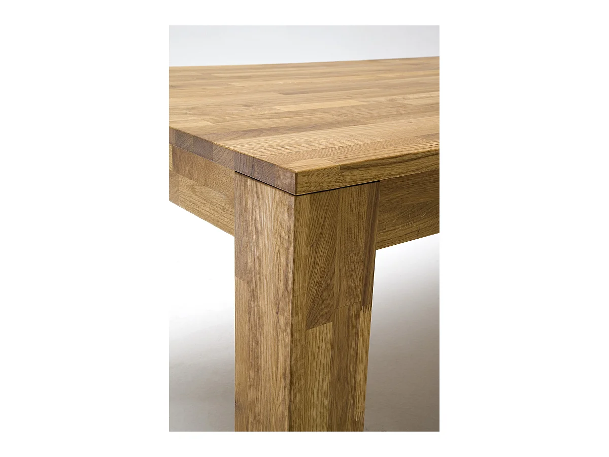 Table de salle à manger rectangulaire extensible en bois hêtre massif huilé coloris chêne sauvage - longueur 140-220 x hauteur 77 x profondeur 80 cm