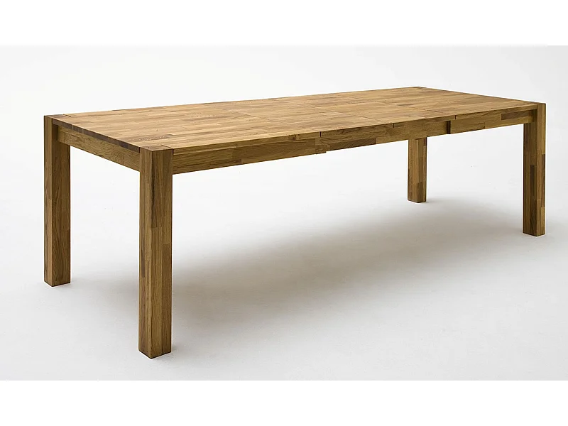 Table de salle à manger rectangulaire extensible en bois hêtre massif huilé coloris chêne sauvage - longueur 160-250 x hauteur 77 x profondeur 90 cm