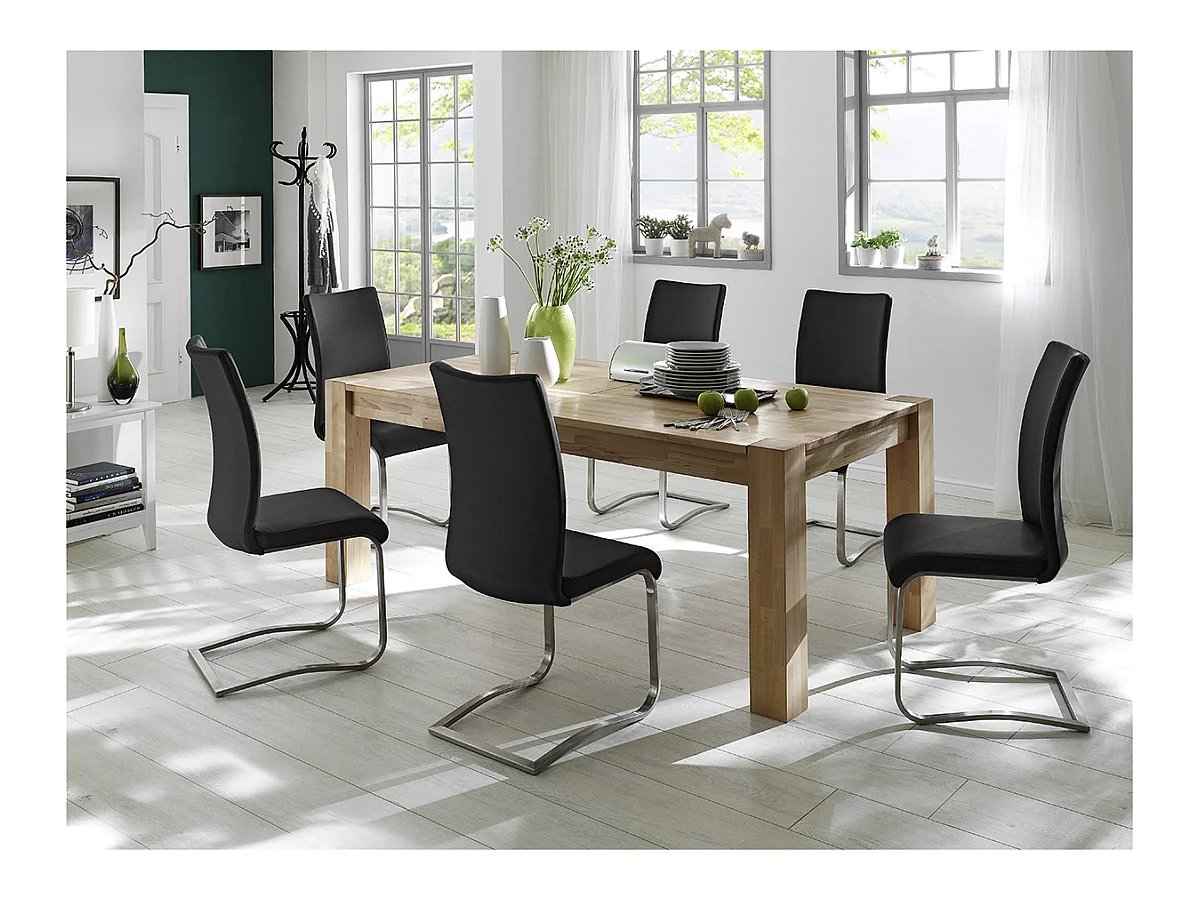 Table de salle à manger rectangulaire extensible en bois hêtre massif huilé coloris chêne sauvage - longueur 160-250 x hauteur 77 x profondeur 90 cm