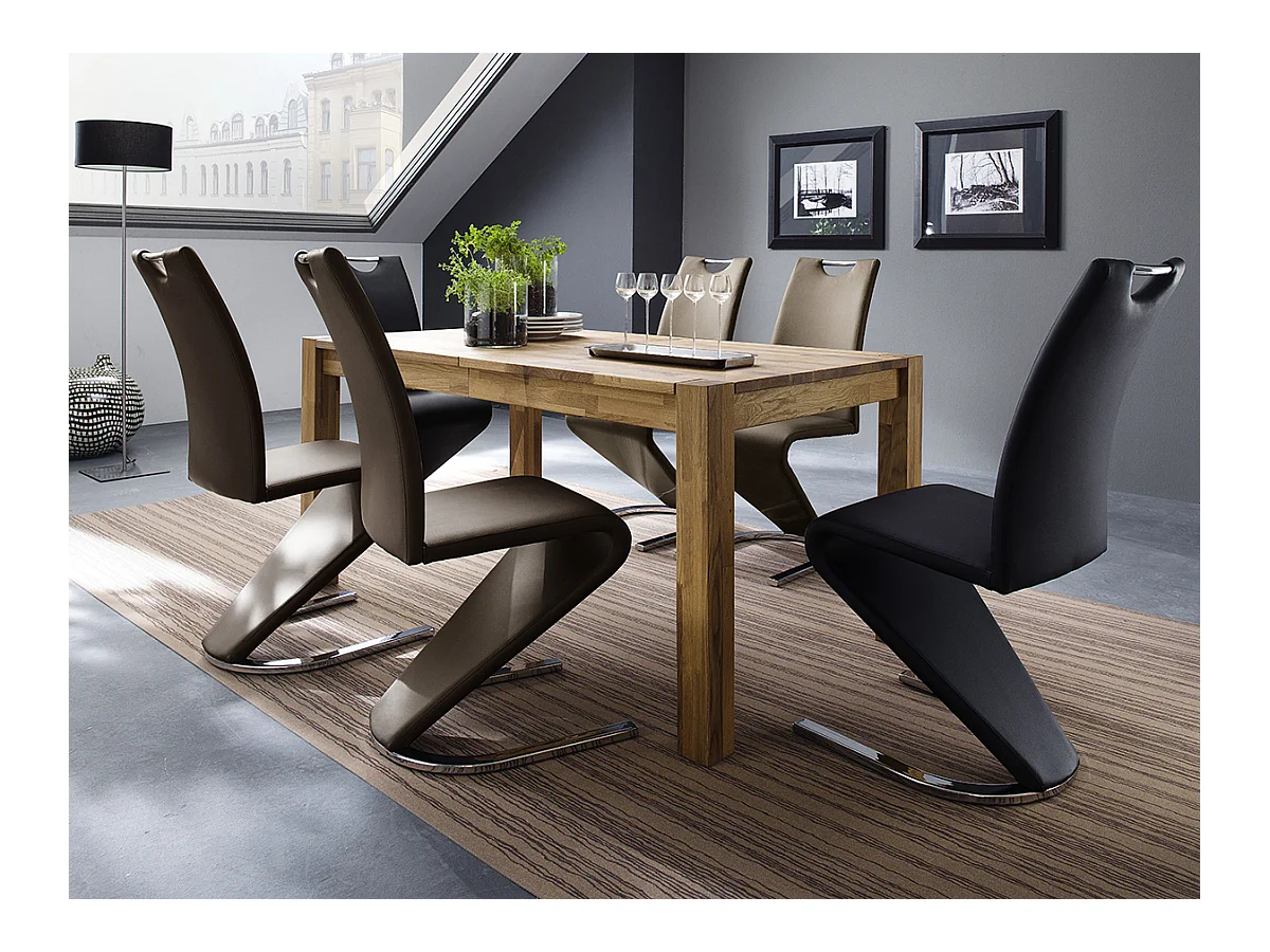 Table de salle à manger rectangulaire extensible en bois hêtre massif huilé coloris chêne sauvage - longueur 160-250 x hauteur 77 x profondeur 90 cm